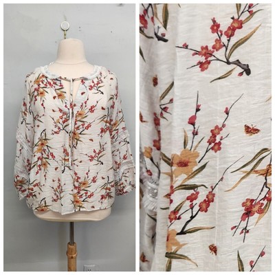 DIP Linen Blend floral Blouse size XL Semi Sheer-image