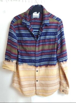 Vintage Bleach Dipped Western Shirt Hand Dyed Men Size Large Longhorn Painted-image