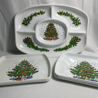 Vintage Ullman Large Christmas Dip Platter And 5 Plates Holiday Serving-image