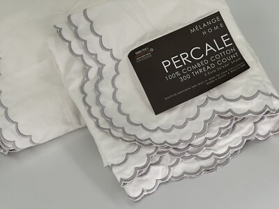 NWT Set/2 Pottery Barn Maci Scalloped Edge Shams Gray, Euro Percale Melange-image
