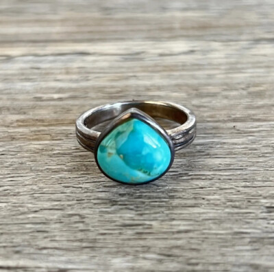 Sterling Silver Studio Barse Pear Cut Teardrop Turquoise Cocktail Ring Band 7.75-image
