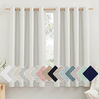100% Absolutely Blackout Linen Curtains with Thermal Insulated White Liner, I...-image