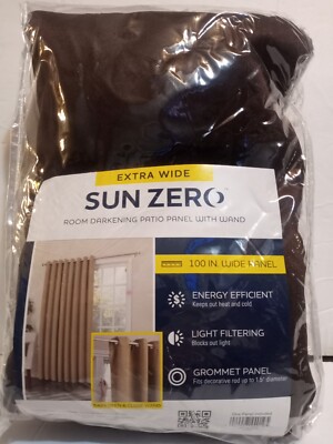 Sun Zero 100% Blackout Curtain w/ Wand , 100 in x 84 in, Chocolate-image