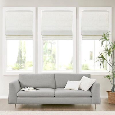 Madison Park Kyler Cordless Roman Shades Linen Blend White Fabric 34x64  $81.99-image