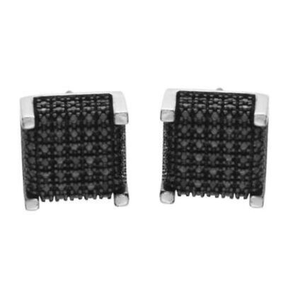Mens Sterling Black Diamond Square Earrings Studs 0.16Ct-image