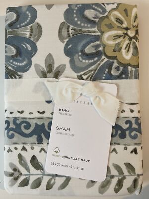 (1) Pottery Barn Lila Reversible Organic Percale KING Blue Sham - NEW-image