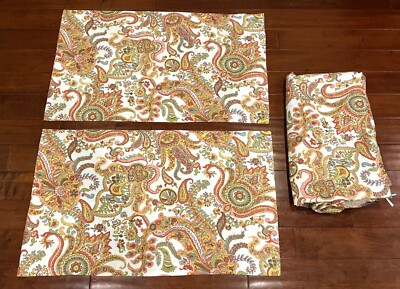 Pottery Barn Felicity Paisley Queen Full Duvet Two King Shams Set Red Gold Blue-image