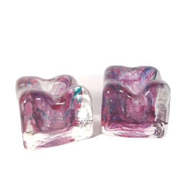 Adrian Sankey Studio Art Glass Candle Stick Holders Pair Set Taper Swirl Pink-image