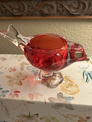 Studio Crystal-Small Clear & Red Crystal Bird Tealight Holder-FREE SHIPPING-Cute-image