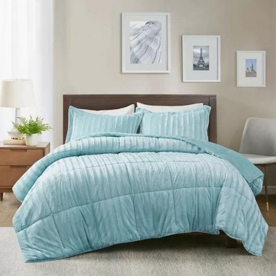 Madison Park 3pc King/Cal. King York Faux Fur Aqua Blue Comforter Mini Set-image