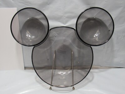 Disney MICKEY MOUSE Head Ears Large Chip Dip Serving Dish Tray Smokey Clear (O30-image