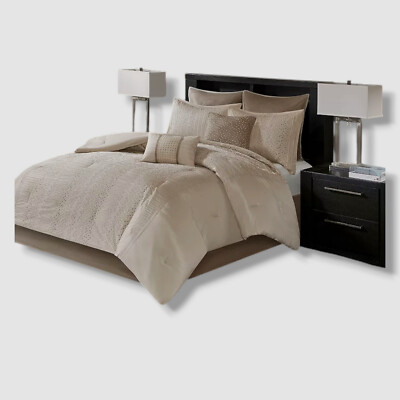 Madison Park Beige 8 Piece Embroidered Comforter Set Size King-image
