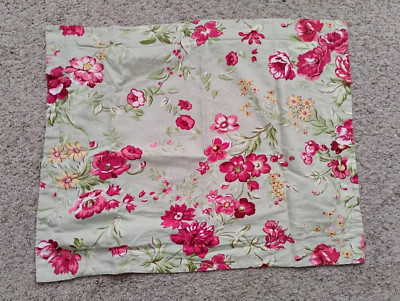 Pottery Barn Pillow Sham Green & Red Floral Linen Cotton Blend Cottage Country-image