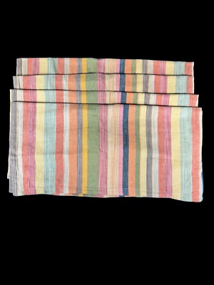 Pottery Barn Logan Stripe Euro Pillow Sham Cotton Linen Orange Yellow Green (4)-image