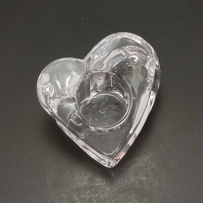 Orrefors Crystal Heart Shaped Votive Tea Light Candle Holder Sweden Signed-image