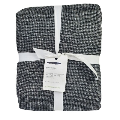 Pottery Barn European Linen Cotton Waffle Weave Full/Queen Duvet Ebony-image