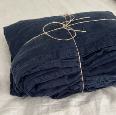 Pottery Barn Solid Blue Belgian Flax Linen King Duvet Cover-image