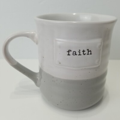 Belle Maison Stoneware Coffee Mug FAITH White Grey Cup Dip Dye Large Gift 17oz-image