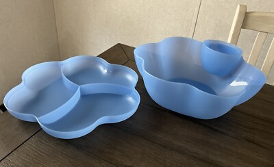 Tupperware Blue Chip n Dip Server w/ Divided Lid & 1 Dip Bowl w/out Lid #4624-image