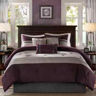 Madison Park Comforter Set King Polyester Textured Transitional Striped Plum-image