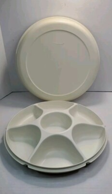 Vintage Tupperware Party Relish Dip Snack Tray 1665-5 With Lid 1666-4 Stacks-image