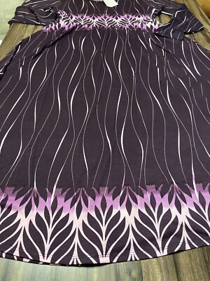 LuLaRoe Ryane Long Sleeve Empire Waist Dress Purple Dip Palms Floral Large 14/16-image
