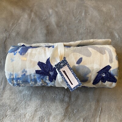 Pottery Barn REBECCA ATWOOD BLOSSOM 50 X 50 Table Throw NWT Blue Embroidered-image