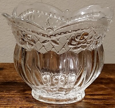 Studio Nova Floral Lace Votive Candleholder Clear Cut Glass Scalloped Top 3 1/4