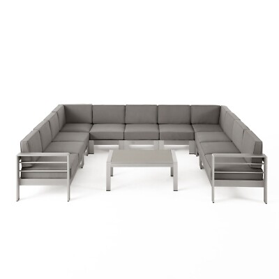 Enid Outdoor 11 Seater Aluminum U-Shaped Sofa Sectional and Table Set-image