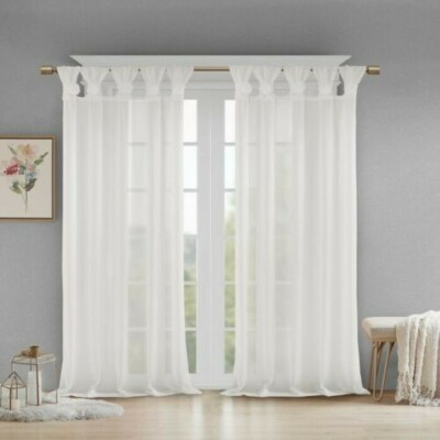 Madison park 100% Polyester Floral Embellished Cuff Tab Top Solid Window Panel-image