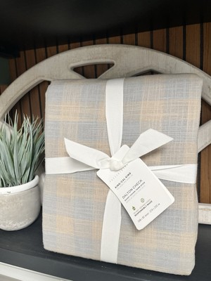 1 Pottery Barn Duvet Cover King / California King Dalton Check in BLUE Tan NEW-image