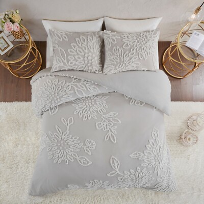 Madison Park Veronica 3 Piece Tufted Cotton Chenille Floral Duvet Cover Set-image