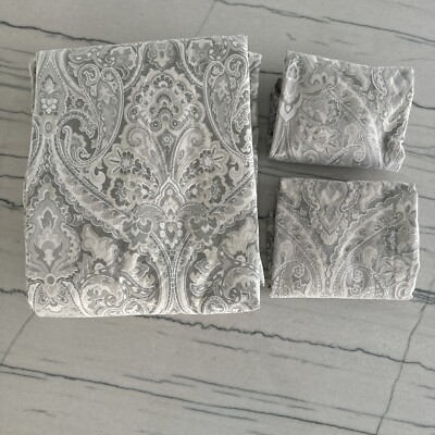 Pottery Barn MACKENNA  Taupe Paisley Percale Queen Duvet Cover 2 Standard Shams-image