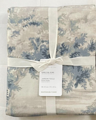 Pottery Barn JARDIN TOILE Duvet King California King Blue NWT-image