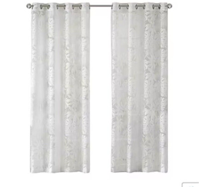 Madison Park Curtain White Kauna Palm Leaf Sheer Grommet Top Single Panel Tropic-image