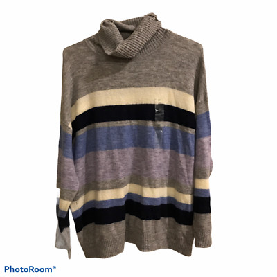 NWOT Women's Blue Lavender Gray Striped DIP Turtleneck Sweater 2X-image