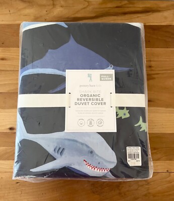 Pottery Barn Kids Shark Bite Full Queen Duvet Cover Comforter Cover Beach Theme-image
