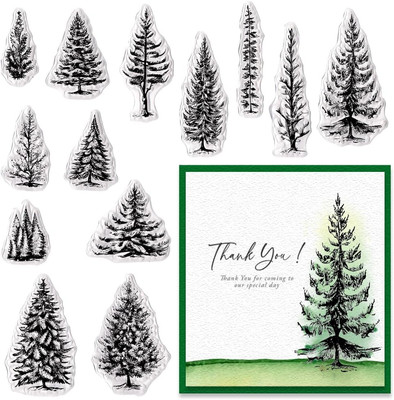 Large Trees Clear Stamps for Card Making, Forest Woods Background Clear Rubber S-image