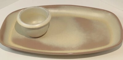 LARGE DESERT GOLD FRANKOMA POTTERY PLATTER & SMALL DIP BOWL 14