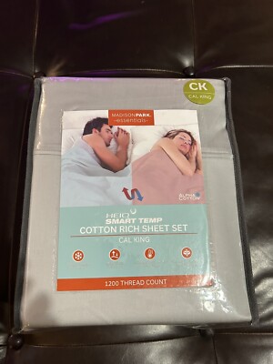Madison Park Essentials 1200 Thread Cotton Rich HeiQ Smart Temp Sheet Set CLK-image