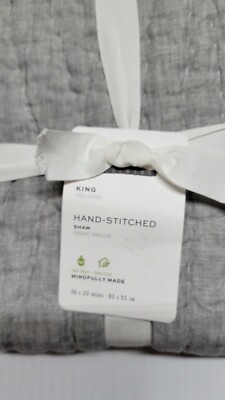  Pottery Barn Belgian Flax Linen Hand Stitched Sham King Flagstone -image