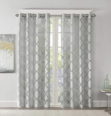 Madison Park Eden Fretwork Burnout Sheer 95'' Grommets Top Single Panel NWOT-image