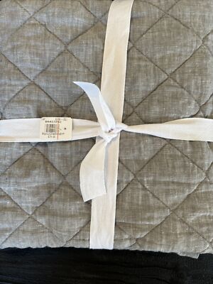 Pottery Barn Belgian Flax Linen Diamond Quilted Euro Pillow Sham Flagstone NWOT-image