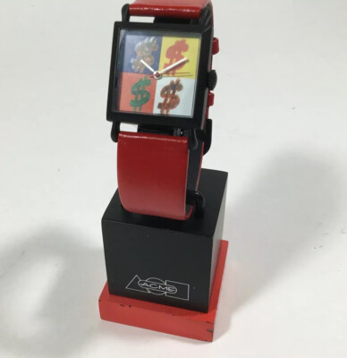 Vintage ACME Studio ANDY WARHOL “Quadrant $ Red” Quartz Wrist Watch with Stand-image
