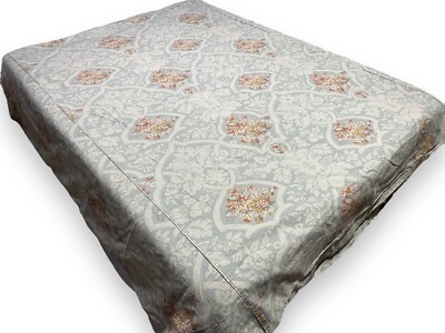 Pottery Barn Camilla Beige Linen Cotton Floral Medallion Full/Queen Duvet Cover-image