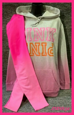 Victoria's Secret Pink Ombre Dip Dye Campus Hoodie + Leggings Set Bubblegum L -image