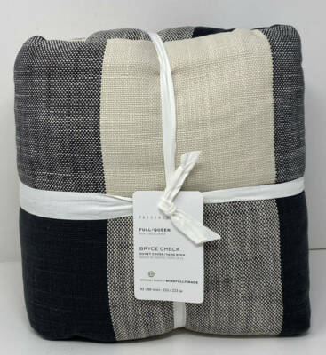 Pottery Barn Bryce Check FULL / QUEEN Duvet Cover ~ Charcoal Gray Black-image