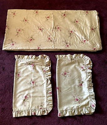 Pottery Barn b+b Green Floral Full Size Duvet Cover + 2 Ruffle Pillow Shams 3 Pc-image