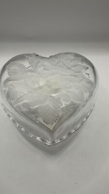 Studio Nova Crystal Heart Shaped Candy Dish Etched Glass Frosted Roses & Leaves-image