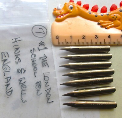 7 RARE #1 THE LONDON SCHOOL LARGE HINKS & WELLS BRONZE FINE TIP DIP PEN NIBS+-image